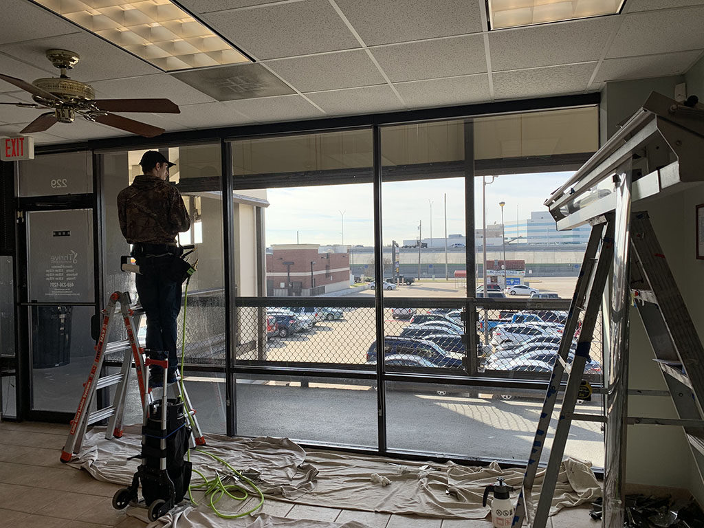 Shatterproof window film installation