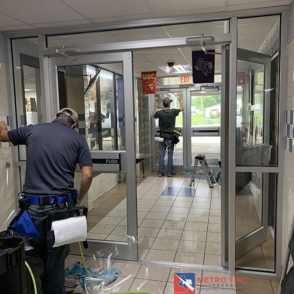 Security Film installation on doors